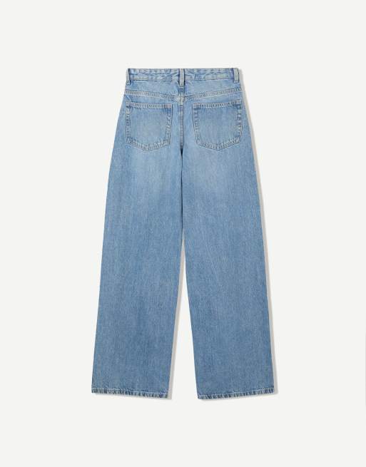 Bershka - Jeans met wijde pijpen in middenblauw, 6 van 6