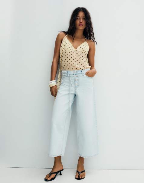 Bershka - Jeans met wijde ronde pijpen en hoge taille in lichtblauw - view 1