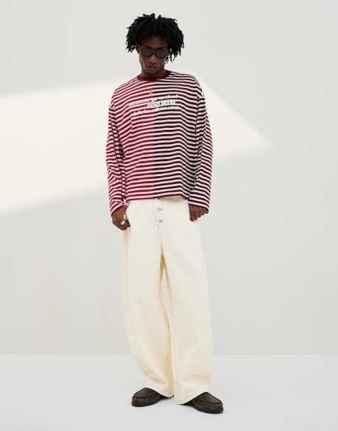 Bershka - Jeans met wijde ronde pijpen in ecru - view 1