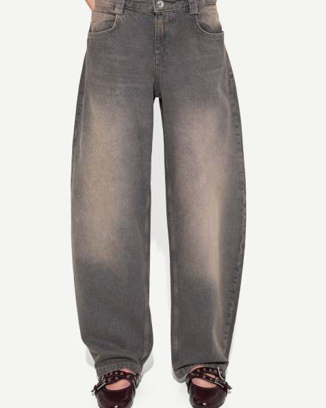 Bershka - Jeans met wijde ronde pijpen in grijs - view 1