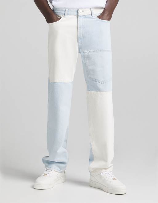 Bershka – Jeans mit 90er Schnitt und mehrfarbigem, gespleißtem Design
