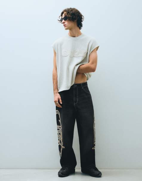Bershka Jeans mit Patch aus Oberstoff in Schwarz - view 1