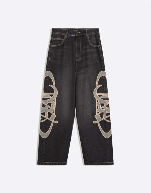 Bershka Jeans mit Patch aus Oberstoff in Schwarz, 5 von 6