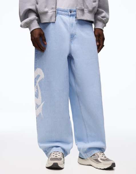 Bershka Jeans mit Print, super baggy, in Hellblau - view 1