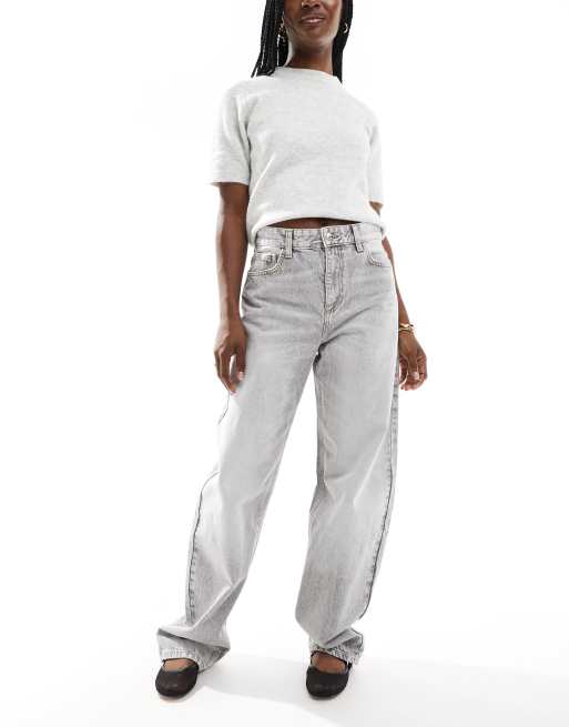Bershka – Jeans mit superweitem Schnitt in Hellgrau