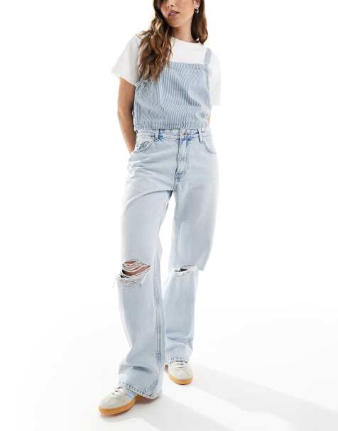 Bershka – Jeans mit weitem Bein und Knierissen in superheller Waschung - view 1