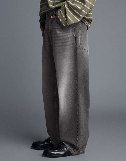 Bershka jeans neobarrel con fibbia posteriore grigi, 2 di 5