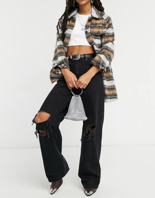 Bershka - Jeans neri anni '90 con fondo ampio e tagli sulle ginocchia