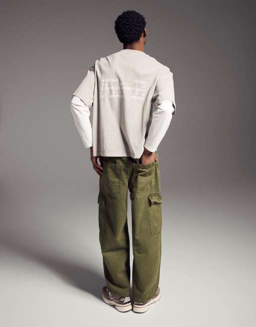 Bershka - Jeans parachute cargo kaki, 3 di 4