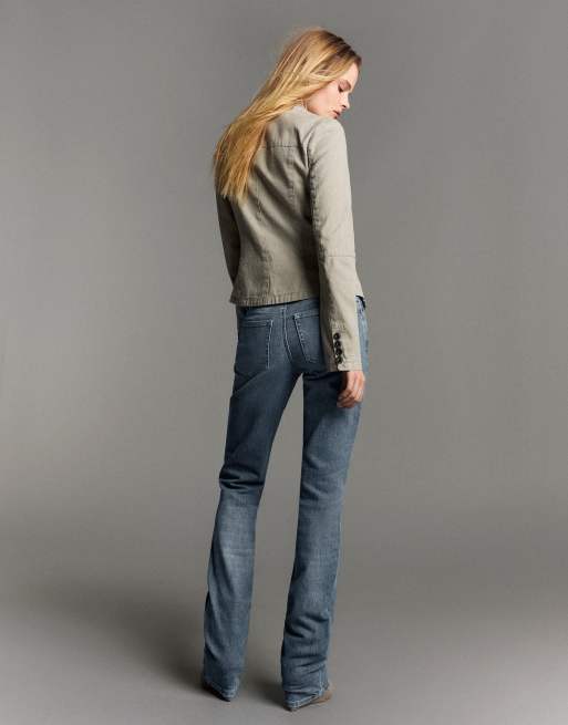 Bershka jeans slim fit a vita bassa blu, 3 di 5