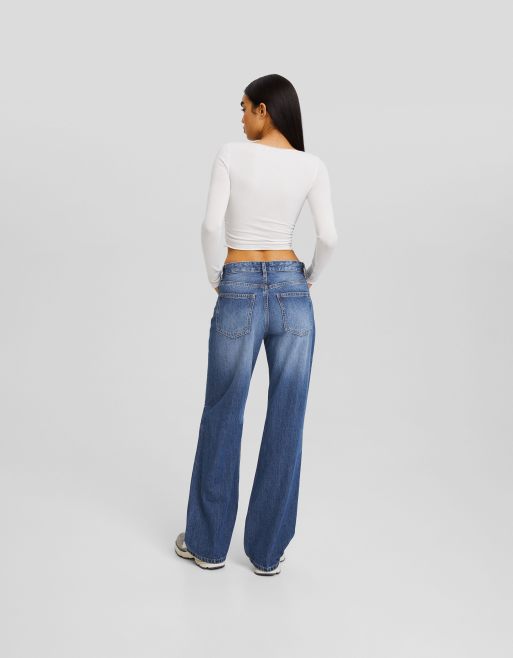 Bershka Jeans strappati a fondo ampio anni 90 lavaggio indaco