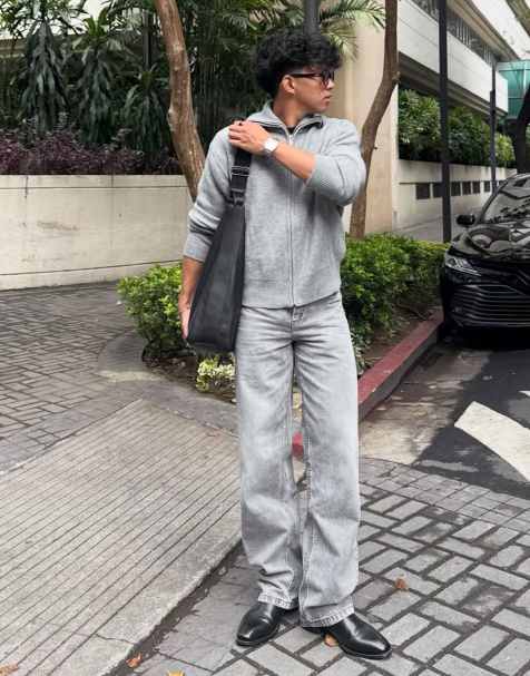 Bershka - Jeans super ampi grigio chiaro ricamati - view 1