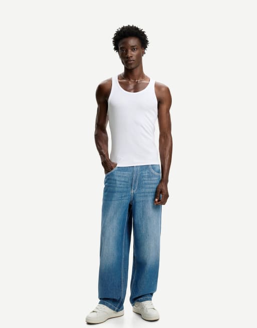 Bershka - Jeans super larghi color blu sporco