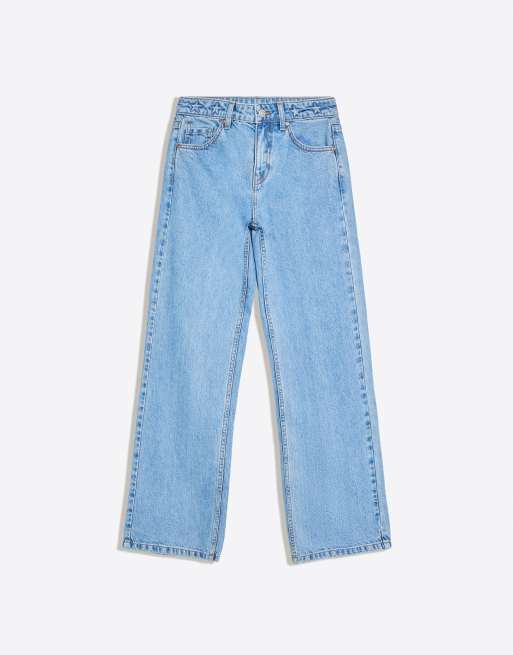 Bershka jeans taille basse coupe droite à étoiles bleu moyen, 5 de 5