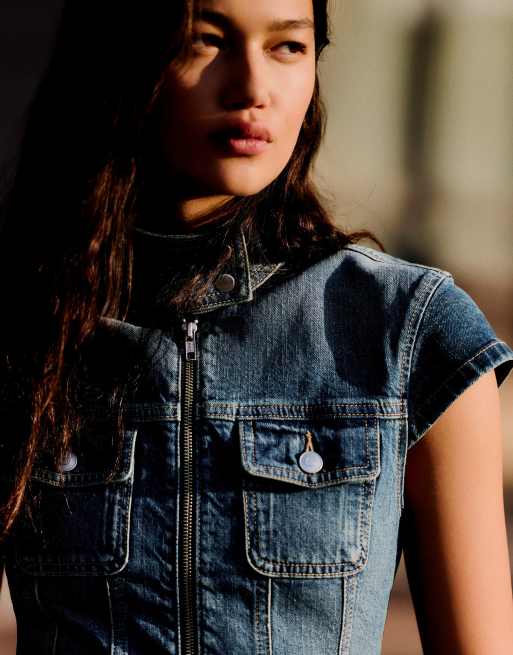 Bershka jeans-topp med dragkedja i blått, 4 av 5