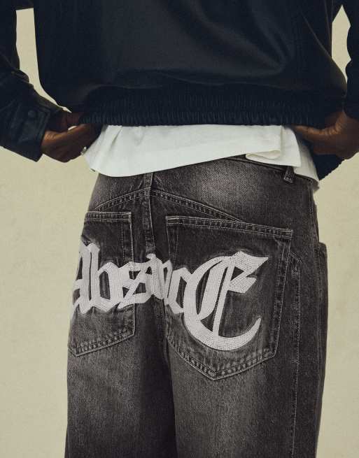 Bershka Jeans with back embroidery in light grey, 2 of 5