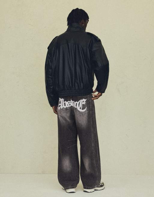 Bershka Jeans with back embroidery in light grey, 3 of 5