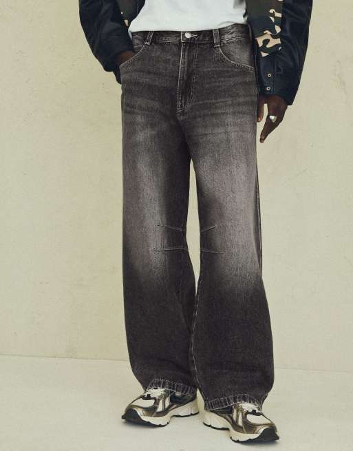 Bershka Jeans with back embroidery in light grey, 4 of 5