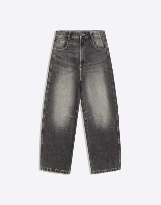 Bershka Jeans with back embroidery in light grey, 5 of 5