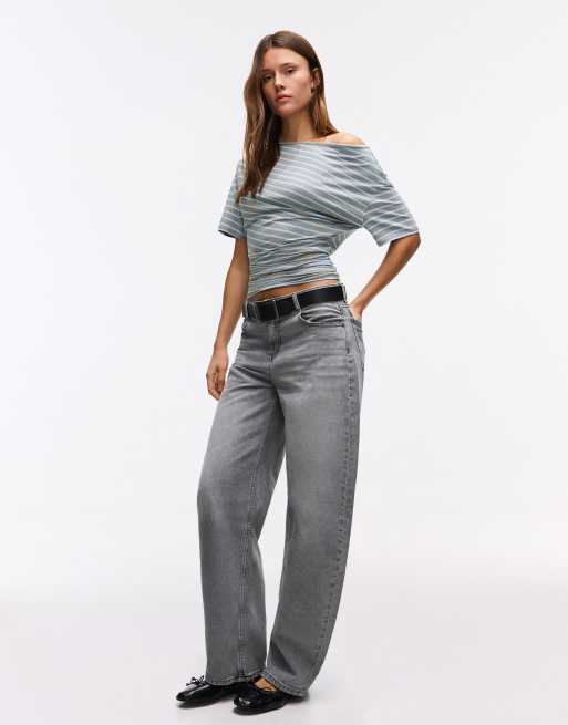 Bershka – Jeansblå, asymmetrisk t-shirt med korta ärmar, 4 av 6