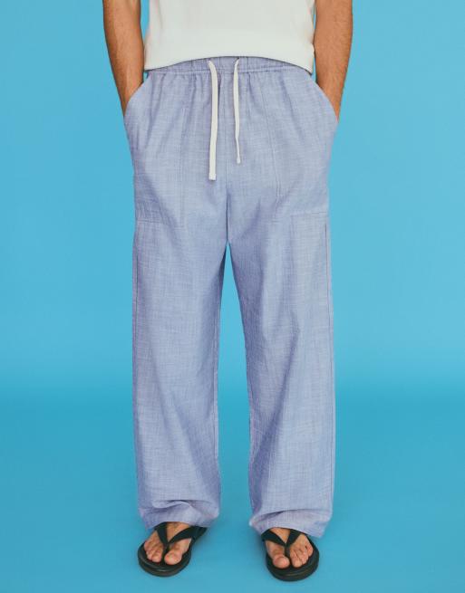 Bershka – Jeansblå byxor i baggy fit med broderi, 5 av 6