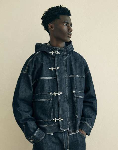Bershka jeansjacka med huva och spännen i blått - view 1