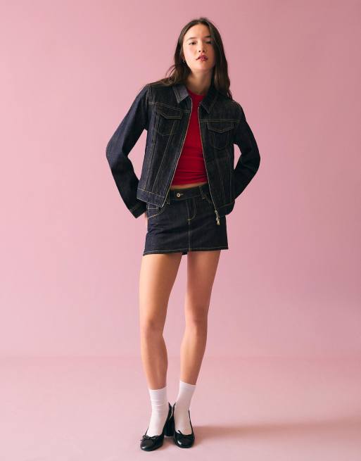Bershka – Jeansjacke in Blau mit Reißverschluss, 2 von 4
