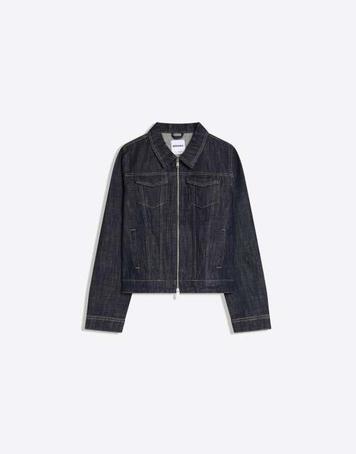 Bershka – Jeansjacke in Blau mit Reißverschluss, 4 von 4