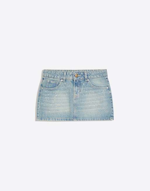 Bershka Jeansrock mit Strasssteinen in Blau, 5 von 5