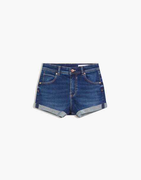 Bershka – Jeansshorts in Denim-Blau mit Umschlag - view 1
