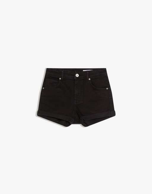 Bershka – Jeansshorts in Schwarz mit Umschlag, 4 von 4