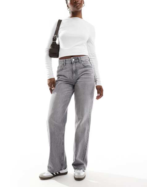 Bershka – Jeansy z szerokimi nogawkami i podwyższonym stanem w spranym szarym kolorze w stylu lat 90. - view 1