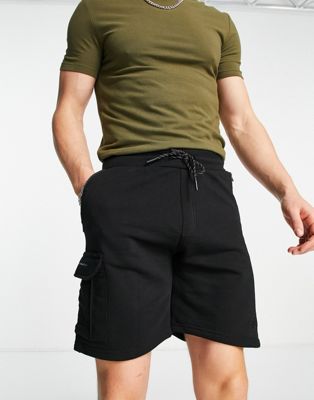 Bershka jersey cargo shorts in black