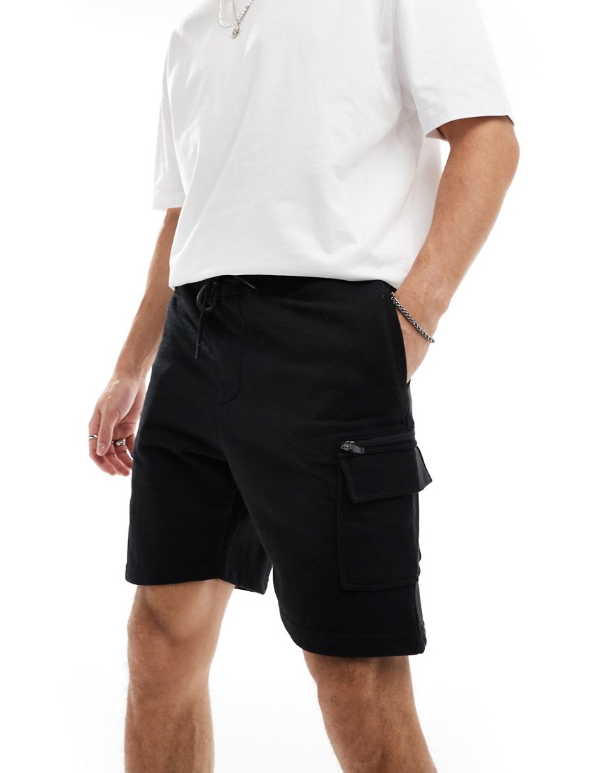 jersey cargo shorts in black