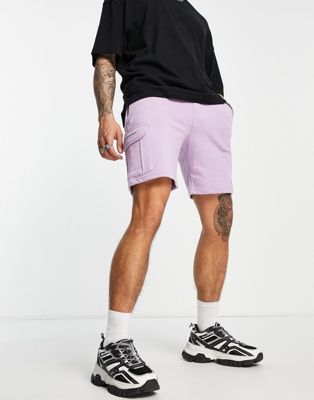 Bershka jersey cargo shorts in lilac