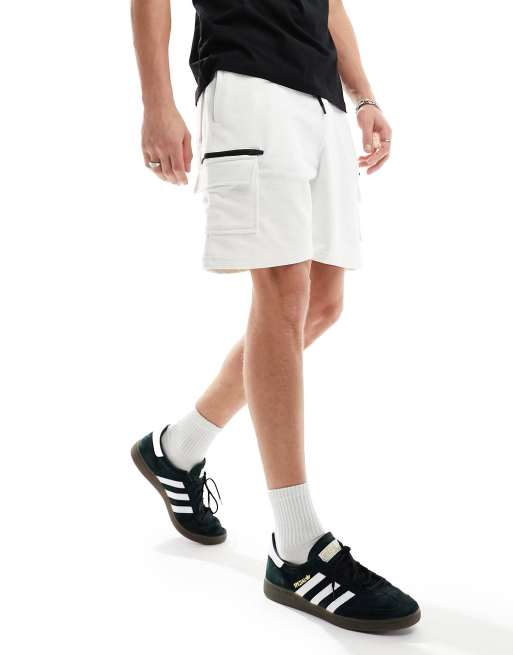 Bershka jersey cargo shorts in white