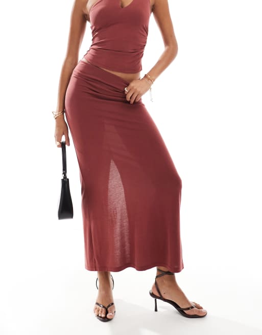 Bershka jersey maxi skirt in terracotta - part of a set