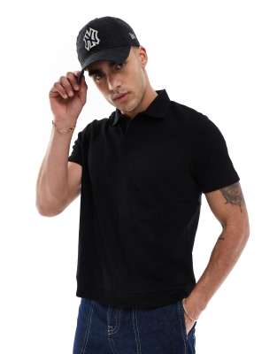 jersey polo in black-Gray