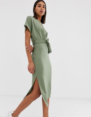 Bershka jersey t shirt dress in khaki | ASOS