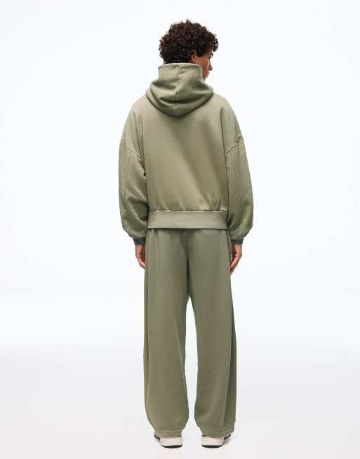 Bershka - Joggers a palloncino lavati kaki con pieghe, 6 di 7