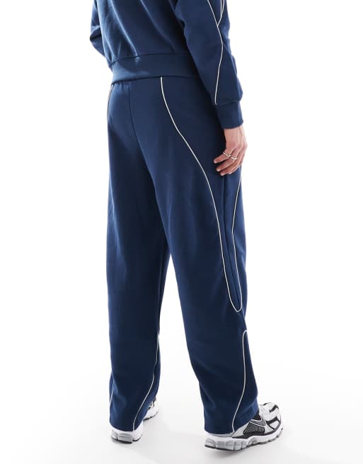 Bershka - Joggers ampi blu con profili a contrasto in coordinato, 4 di 5