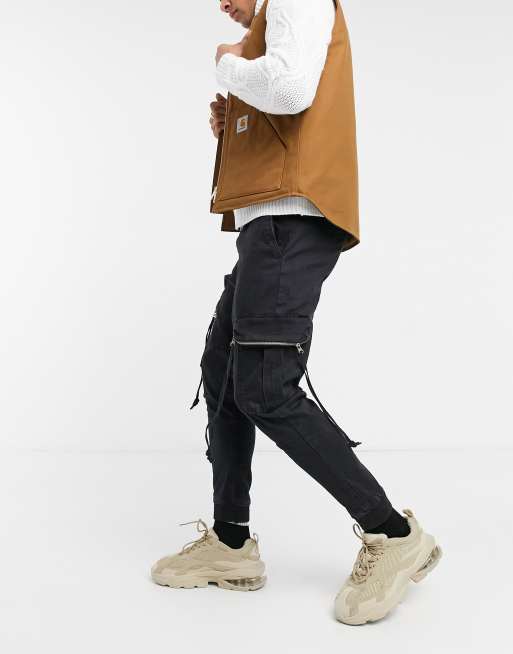 Bershka - Joggers cargo con tasche con cerniera lampo, colore nero