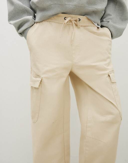 Bershka joggers cargo slim fit beige, 2 di 5