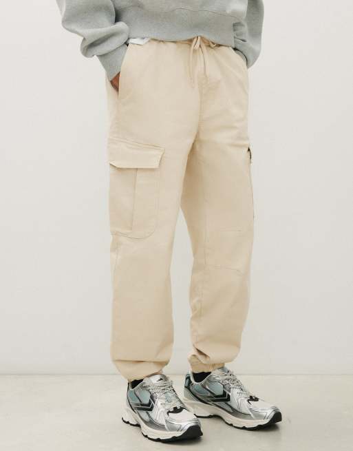 Bershka joggers cargo slim fit beige, 4 di 5