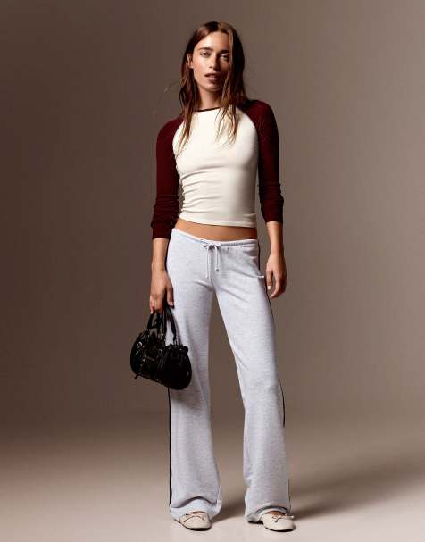 Bershka - Joggers grigio chiaro con righe laterali a contrasto - view 1