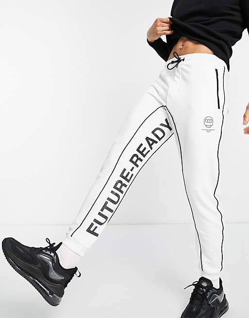 Men Bershka joggers with lettering print in white 