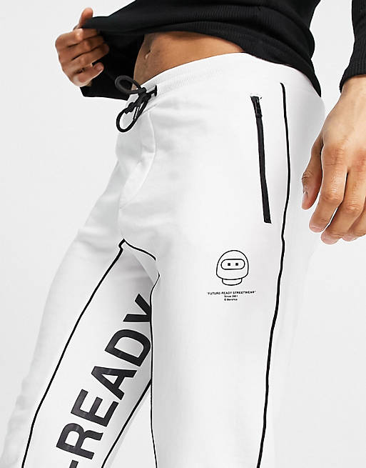 Men Bershka joggers with lettering print in white 