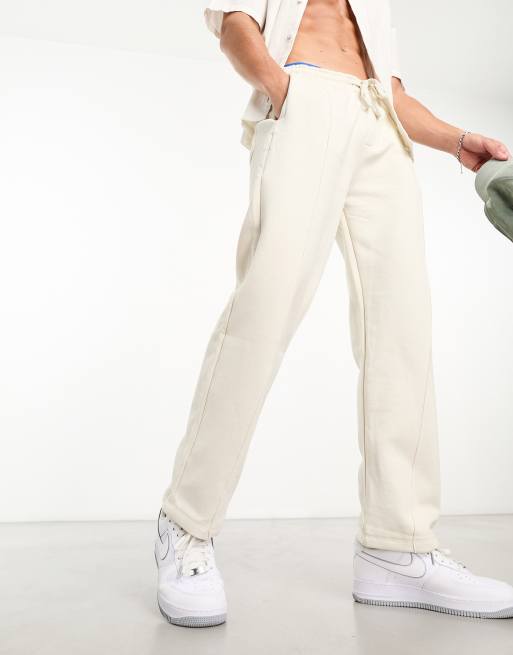 Bershka – Joggersy z szerokimi nogawkami w kolorze ecru
