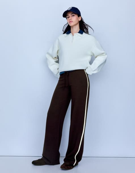 Bershka - Joggingbroek met contrasterende zijstreep in bruin - view 1