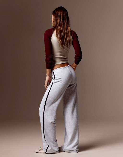 Bershka joggingbroek met contrasterende zijstreep in lichtgrijs, 3 van 5